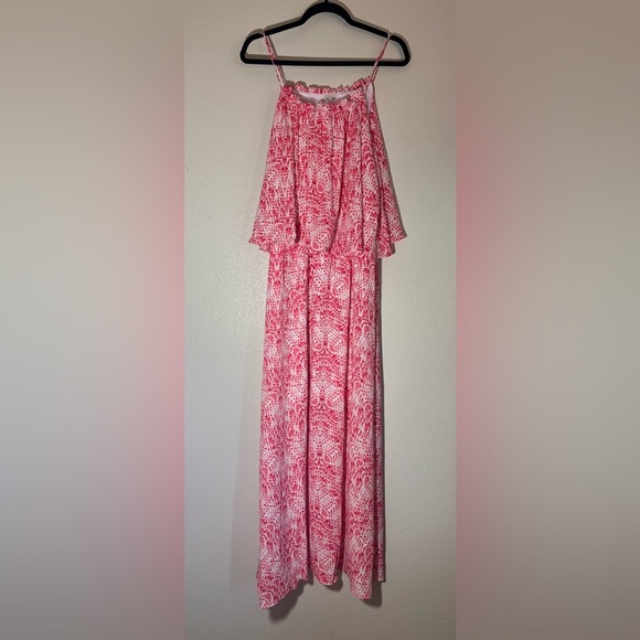 NY Collection Salmon & White Abstract Print Maxi Dress | Size Large | NWT - Picture 1 of 4